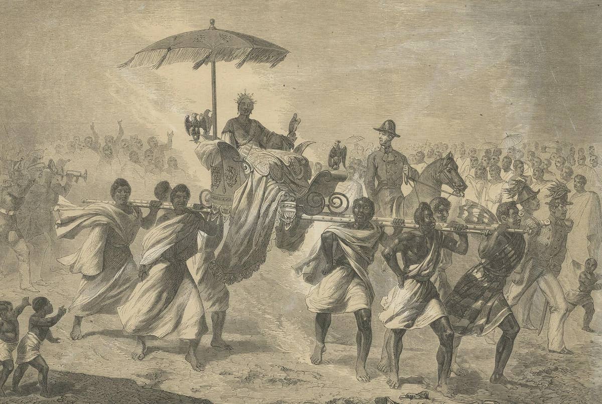 Antique Print of the Queen of Madagascar in a Sedan Chair