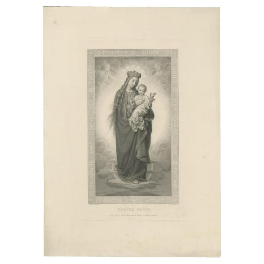 Antique Print of the Queen of Peace, c.1880