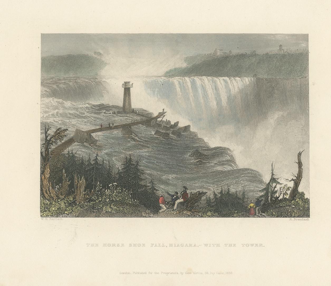 19th Century Antique Print of the Rapids of the Horseshoe falls, Canada, ca.1839