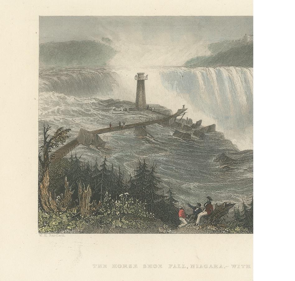 Paper Antique Print of the Rapids of the Horseshoe falls, Canada, ca.1839