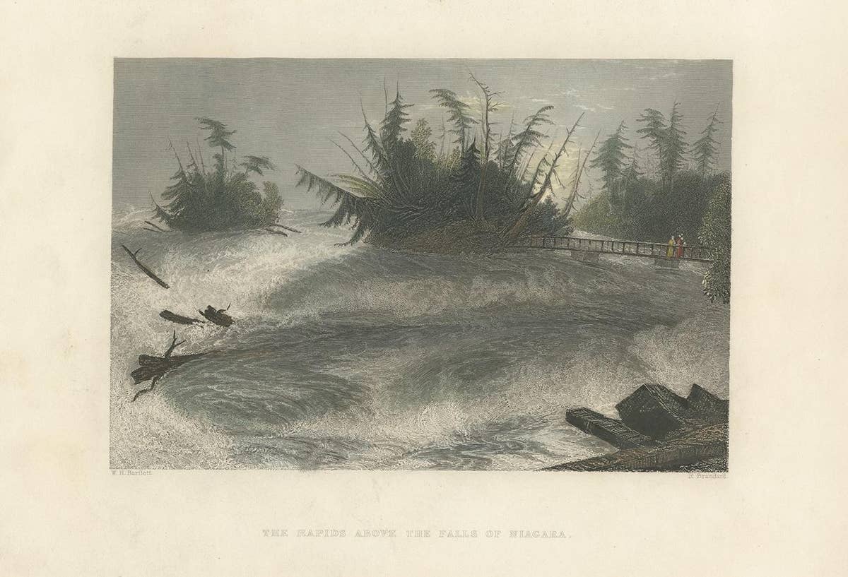 Antique Print of the Rapids of the Niagara Falls by Brandard, 1837