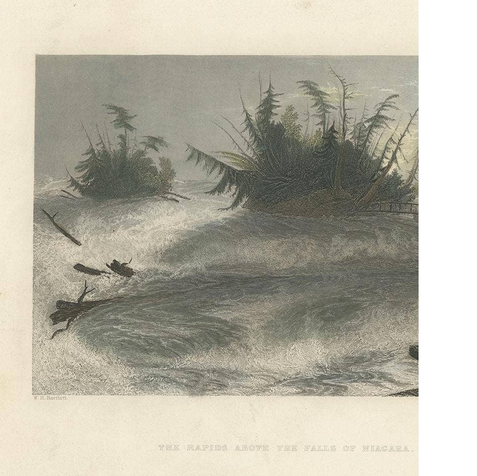 Antique Print of the Rapids of the Niagara Falls by Brandard, 1837