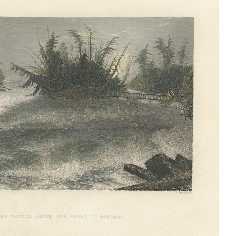 Antique Print of the Rapids of the Niagara Falls by Brandard, 1837 In Good Condition For Sale In Langweer, NL