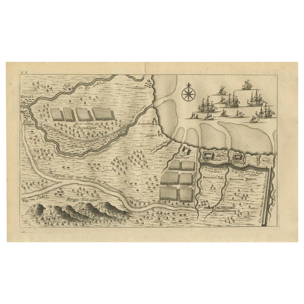 Antique Print of the Region around Pasuruan Indonesia by Valentijn, 1726