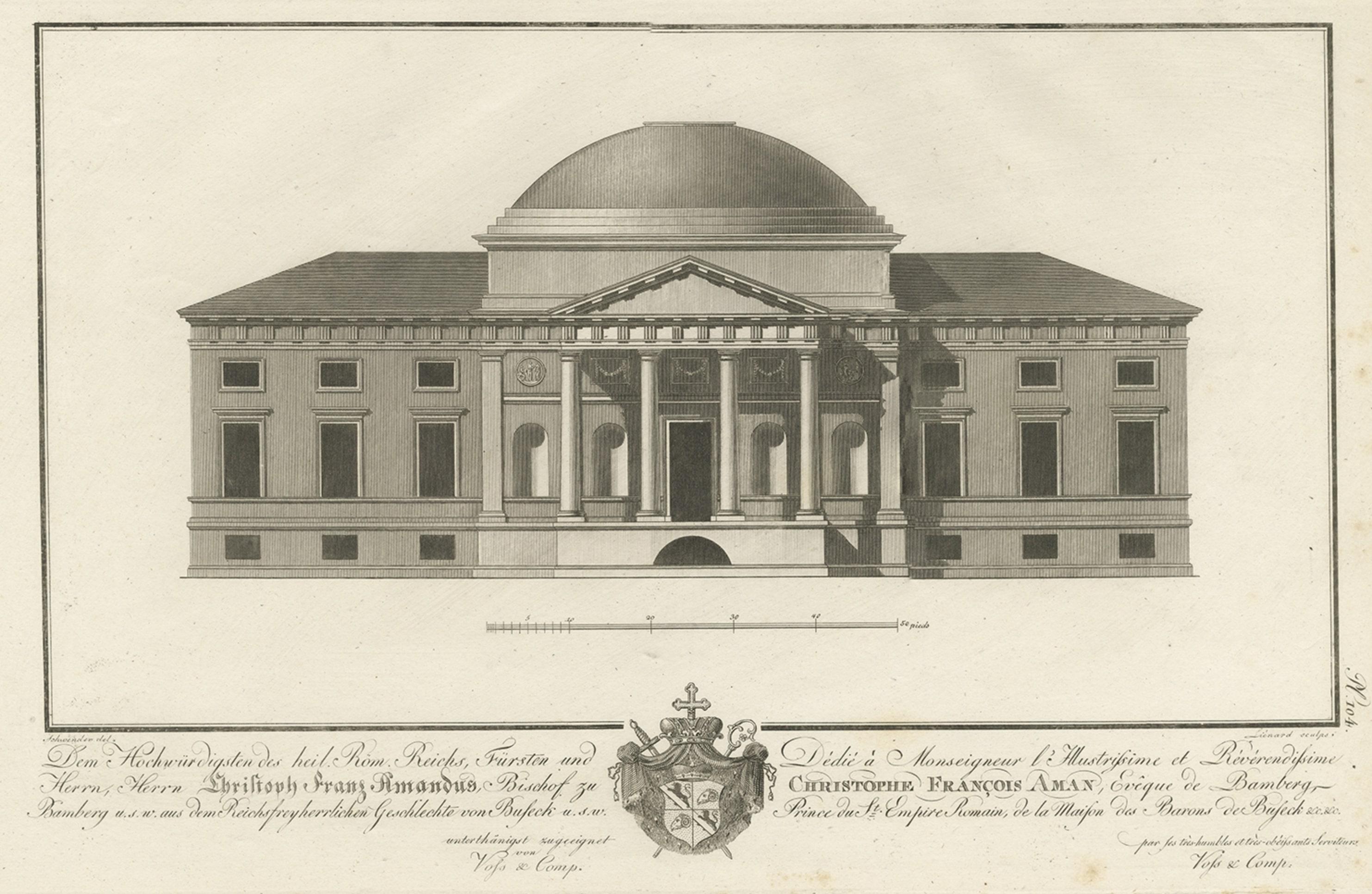 Antiker Druck der Residenz von Christoph Franz Amandus von Stieglitz, um 1800