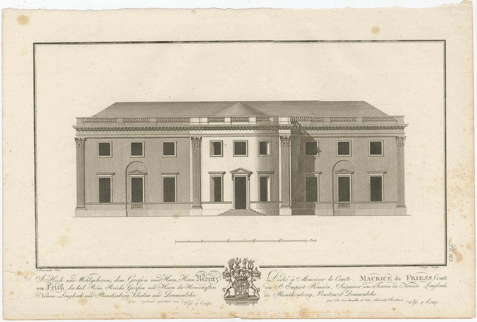 Antique Print of the Residence of Count Moritz von Fries, Austria, c.1800 In Good Condition For Sale In Langweer, NL