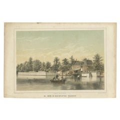 Antique Print of the 'Rhijnzigt' Swimming Facility of Leiden by Montagne, 1859