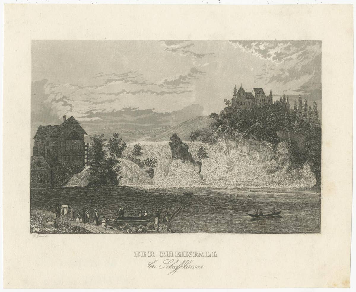 Antique Print of the Rhine Falls, near Schaffhausen, Switzerland