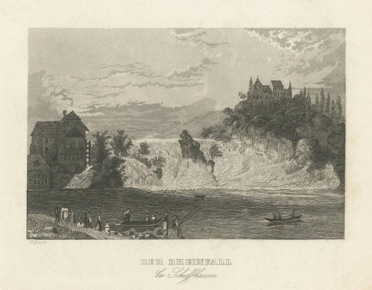 Antique Print of the Rhine Falls, near Schaffhausen, Switzerland