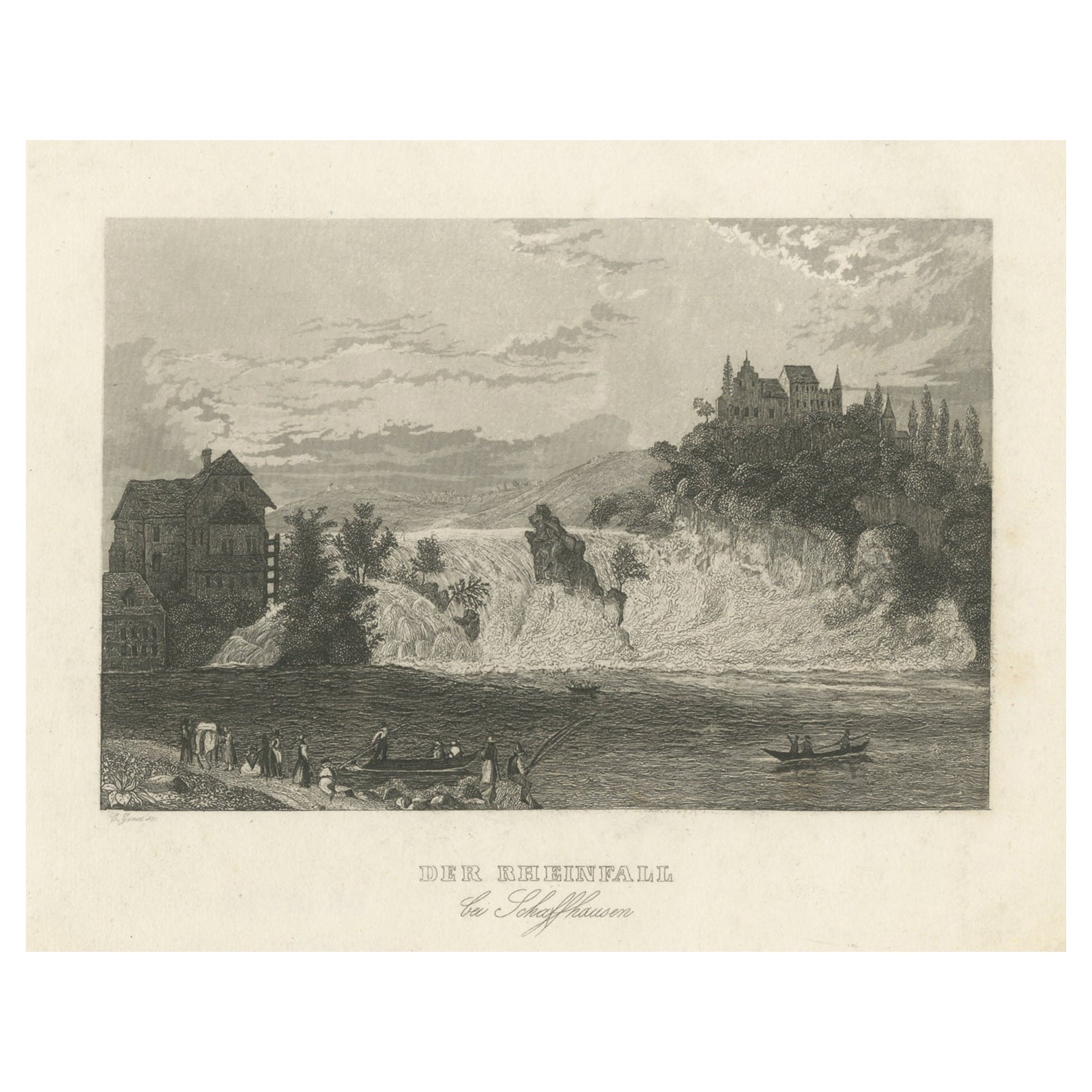 Antique Print of the Rhine Falls, near Schaffhausen, Switzerland