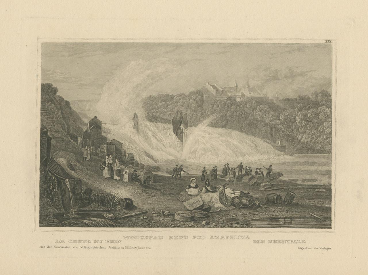 Antique Print of the Rhine Falls, Switzerland In Good Condition For Sale In Langweer, NL