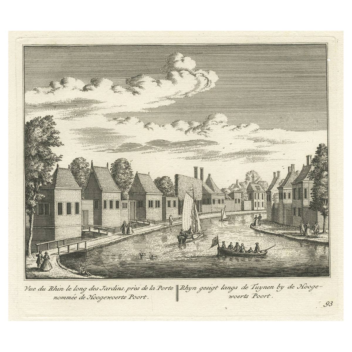 Antique Print of the Rhine River, Leiden, The Netherlands, c.1800