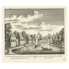 Grabado antiguo del río Rin, Leiden, Países Bajos, c.1800