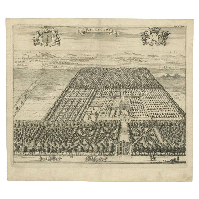 Antique Print of the Rijnsburg Estate by Smallegange, 1696 For Sale