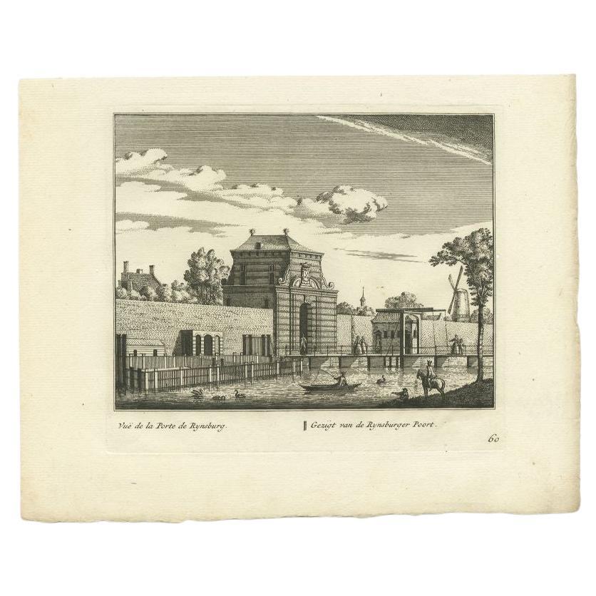 Antique Print of the 'Rijnsburgerpoort' Gate of Leiden, c.1800 For Sale