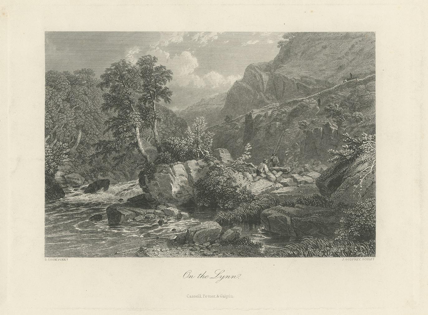 Antique print titled 'On the Lynn'. Steel engraved view of River Lyne, a river of Cumbria in England. Published by Cassell, Petter & Galpin.