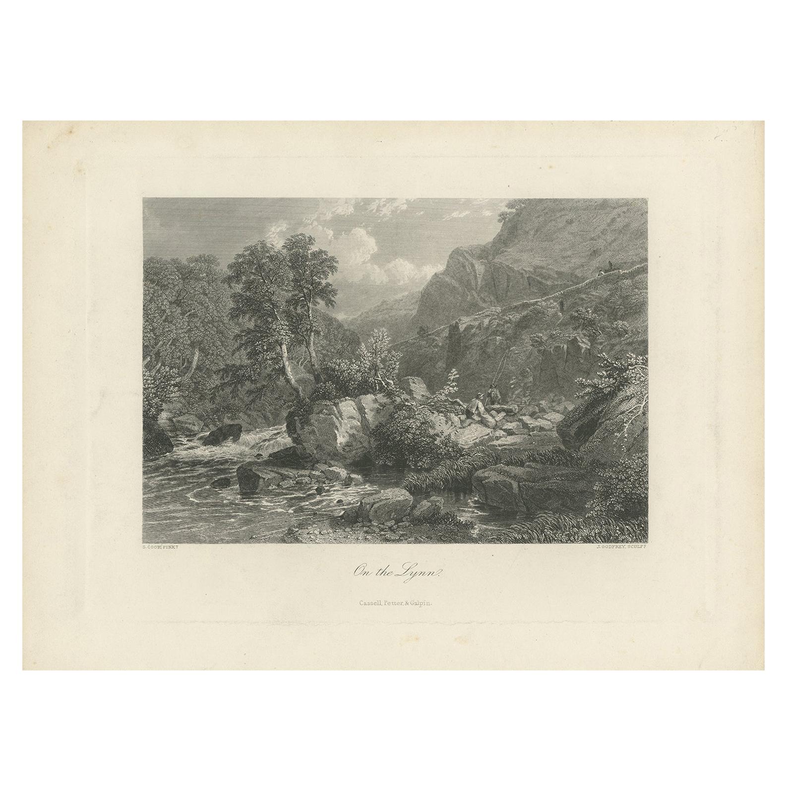 Antiker Druck des Flusses Lyne von Cassell:: um 1870
