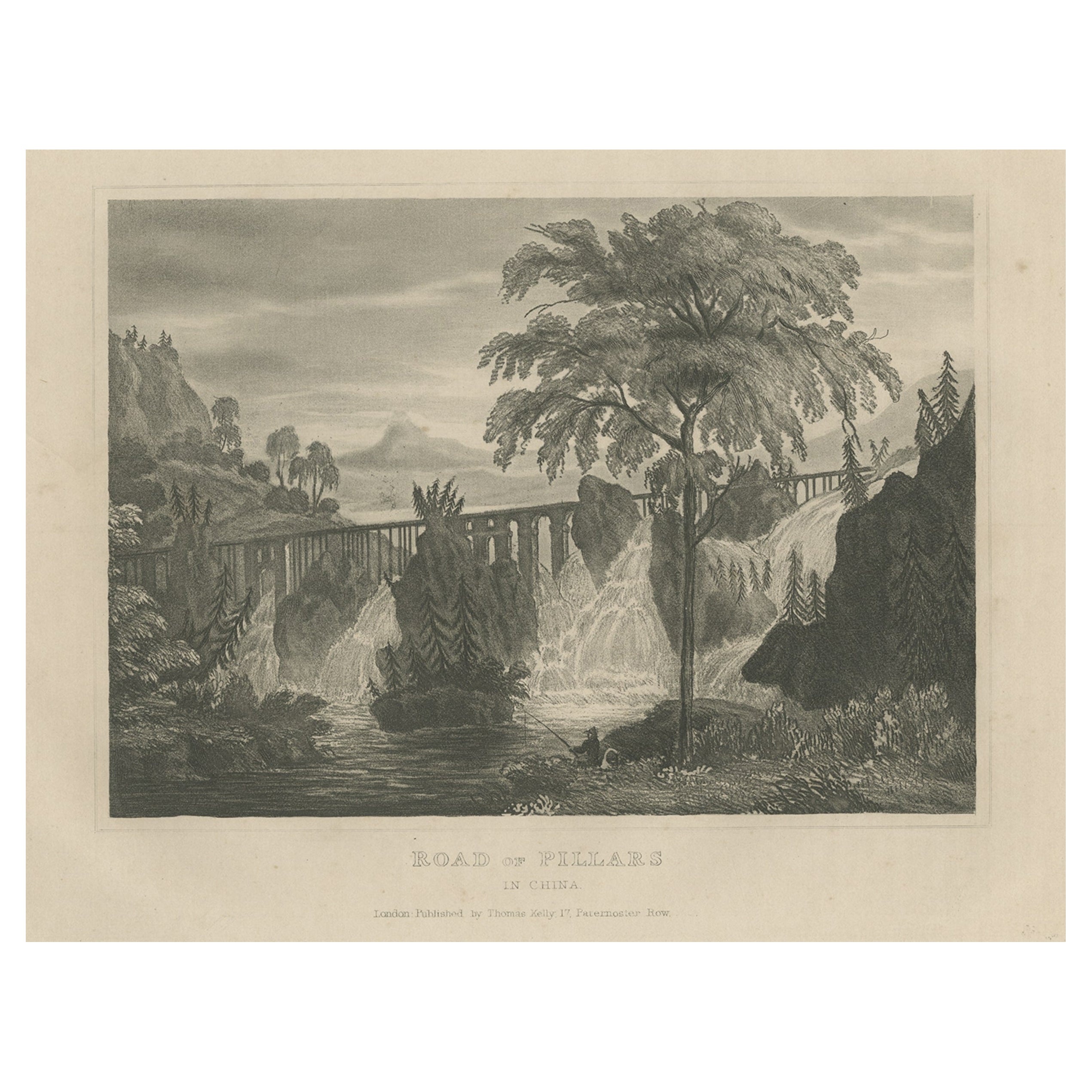 Impression ancienne de la route des piliers en Chine, vers 1850