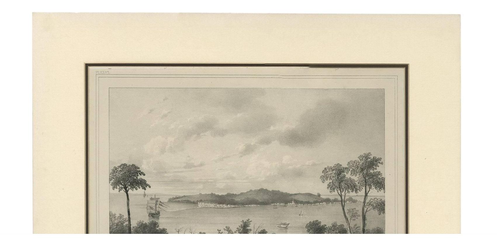 Antique Print of the Roadstead of Riau 'Indonesia' by C.W.M. van de Velde, 1844 In Good Condition For Sale In Langweer, NL