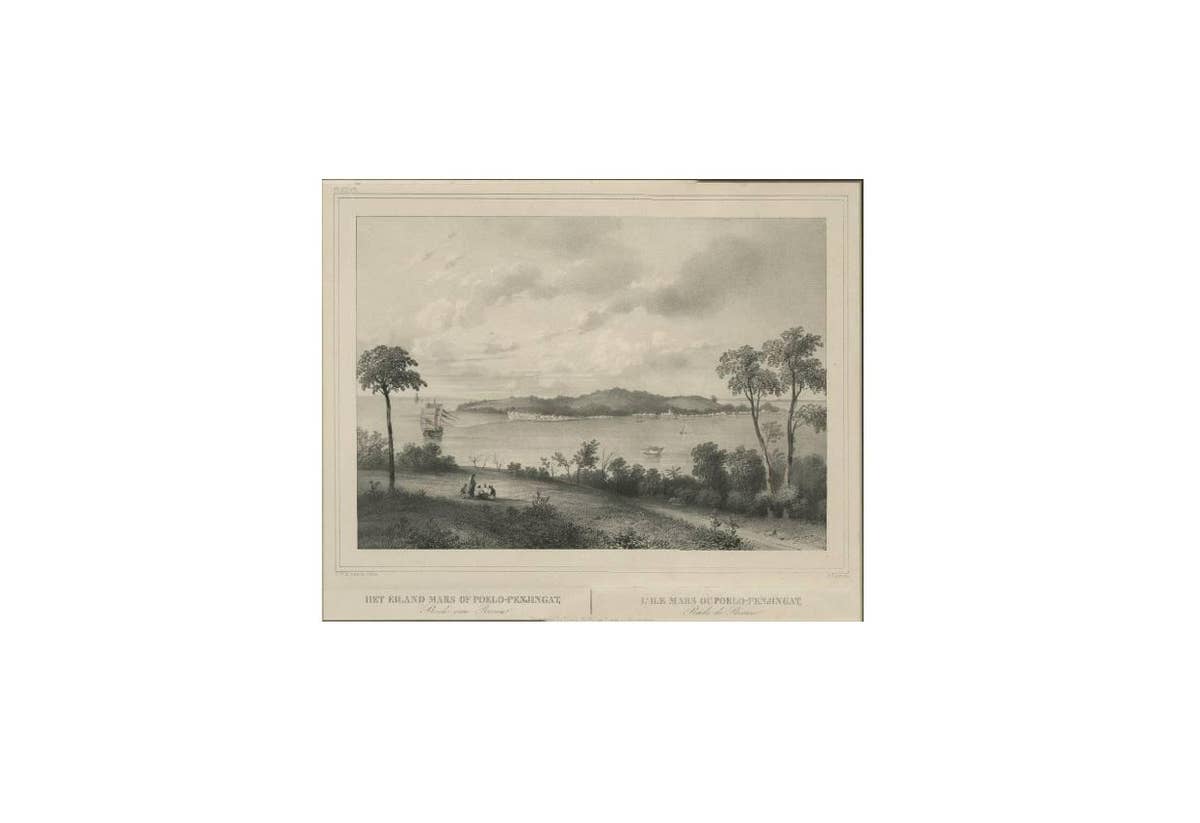 Antique Print of the Roadstead of Riau 'Indonesia' by C.W.M. van de Velde, 1844