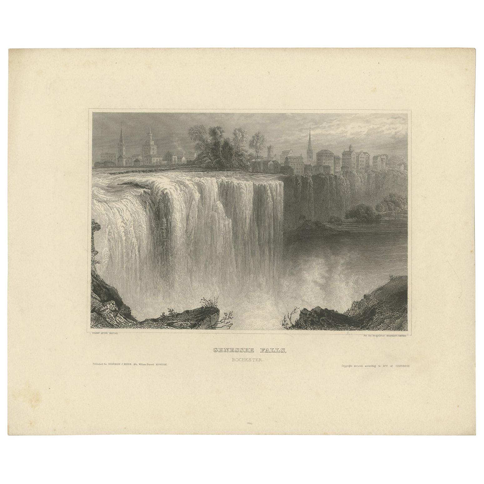 Antique Print of the Rochester High Falls 'circa 1850'