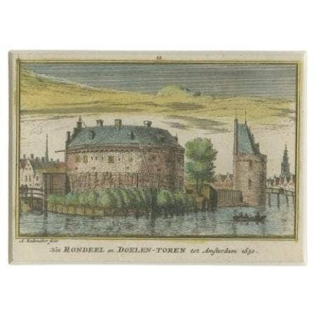 Antique Print of the 'Rondeel' & 'Doelentoren' in Amsterdam by Rademaker, c.1730