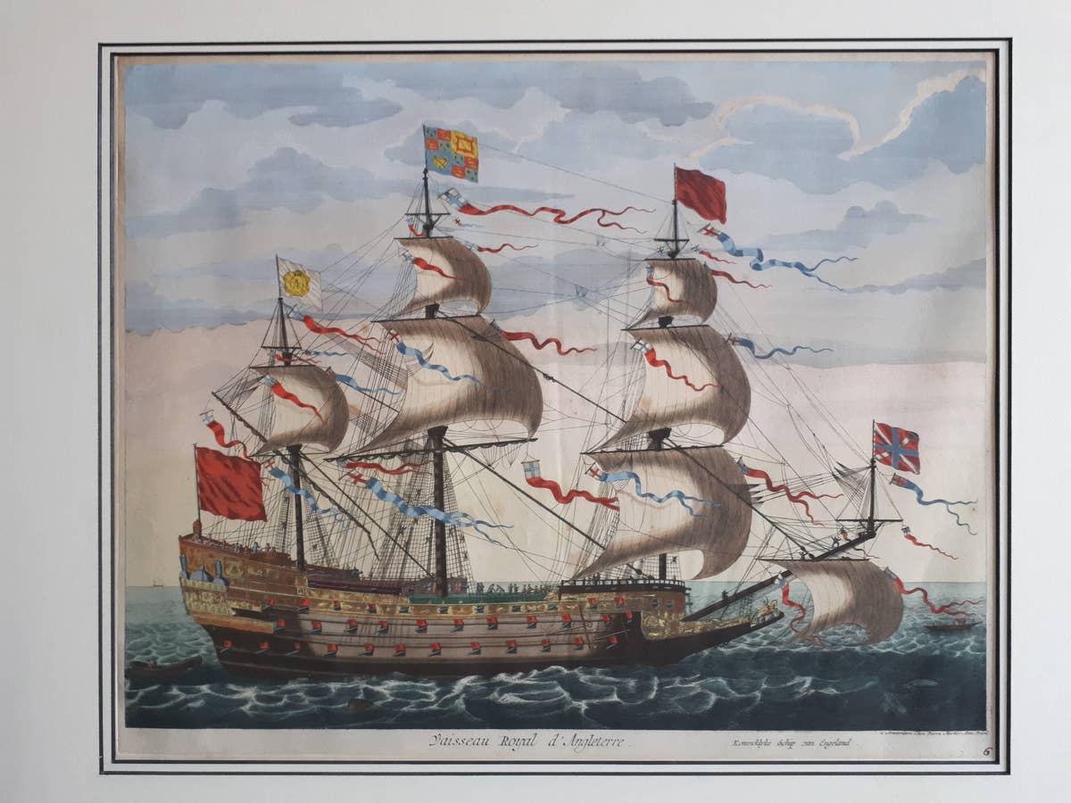 Antique Print of the Royal Flagship of the English Fleet by P. Mortier, c.1693