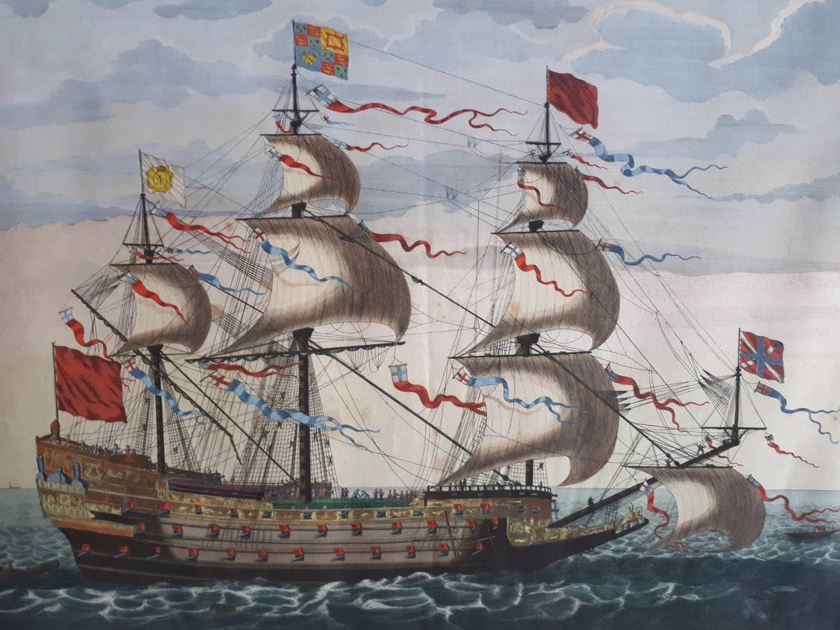 Antique Print of the Royal Flagship of the English Fleet by P. Mortier, c.1693