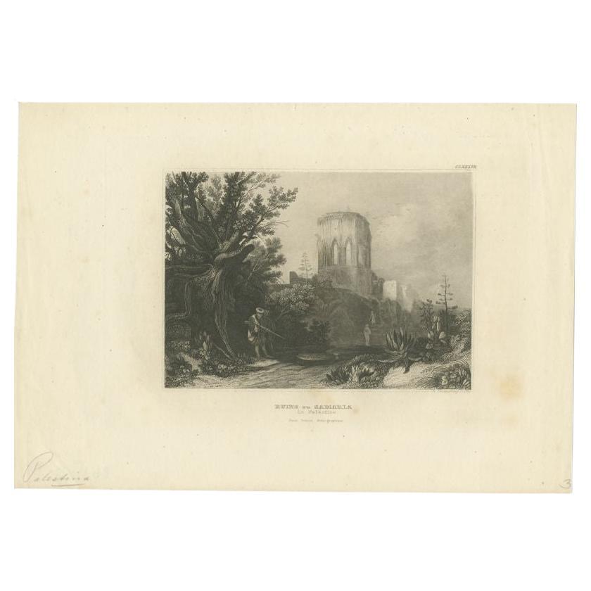 Antique Print of the Ruin of Samaria, Palestine, 1837