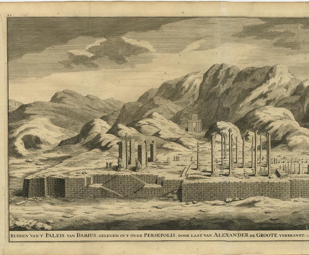 Antique Print of the Ruin of the Palace of Darius, Persepolis, Iran, ca.1725 In Good Condition In Langweer, NL