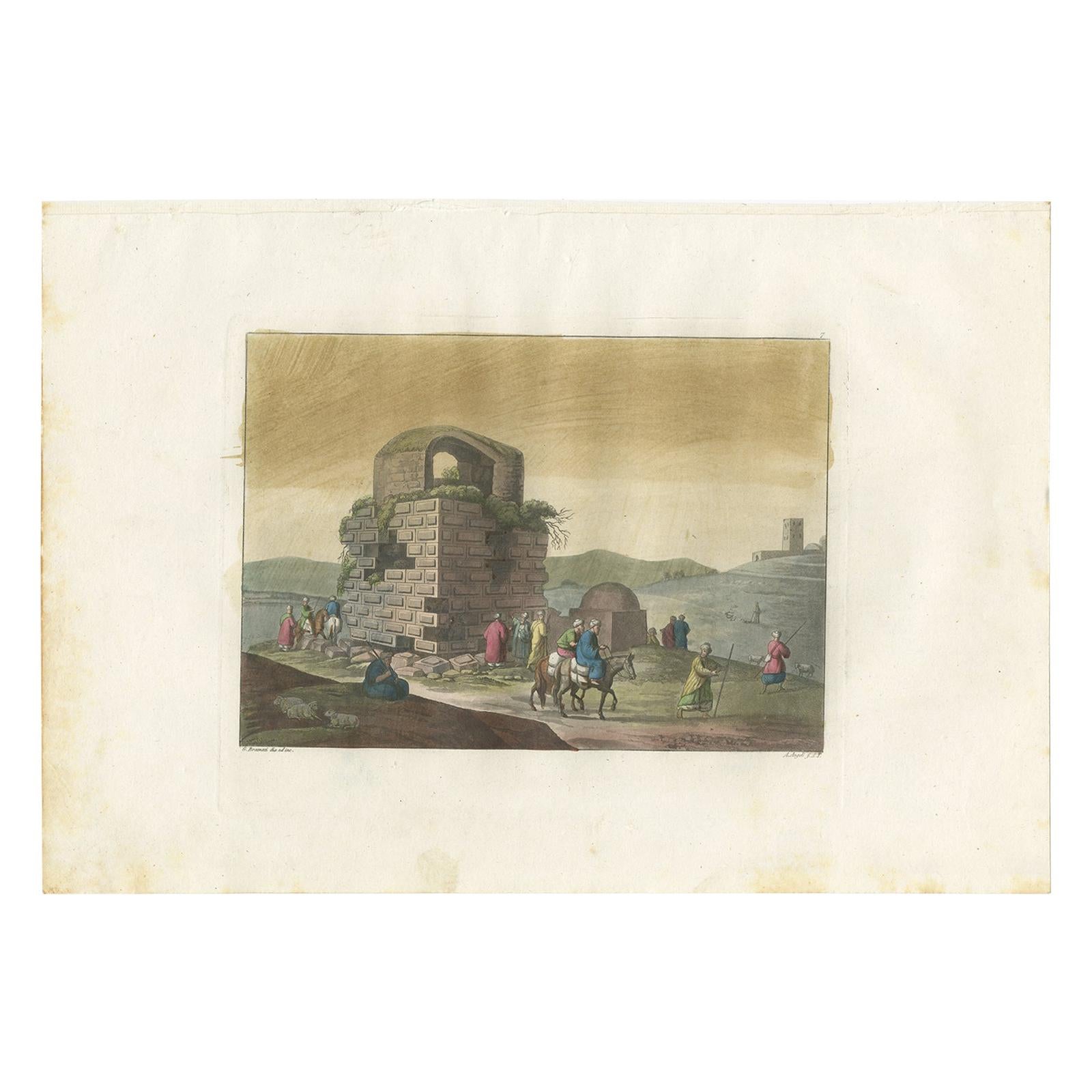 Antique Print of the Ruins of Rachel’s Tomb by Ferrario '1831'