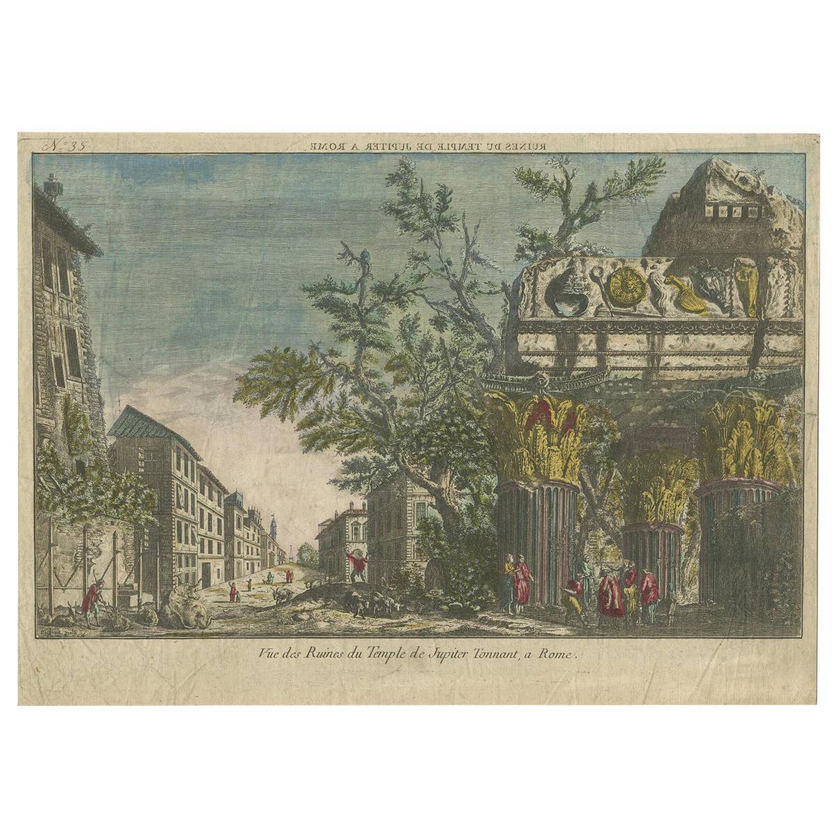 Antique Print of the Ruins of the Temple of Jupiter Tonans by Berthault 'c.1770'