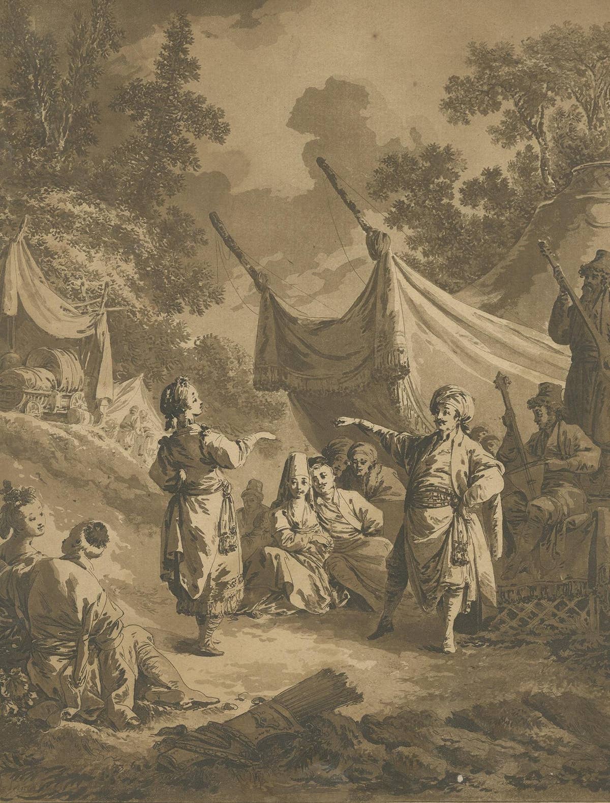Antique Print of the Russian Dance by Le Prince, 1769