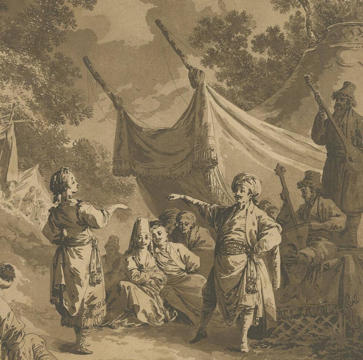 Antique Print of the Russian Dance by Le Prince, 1769