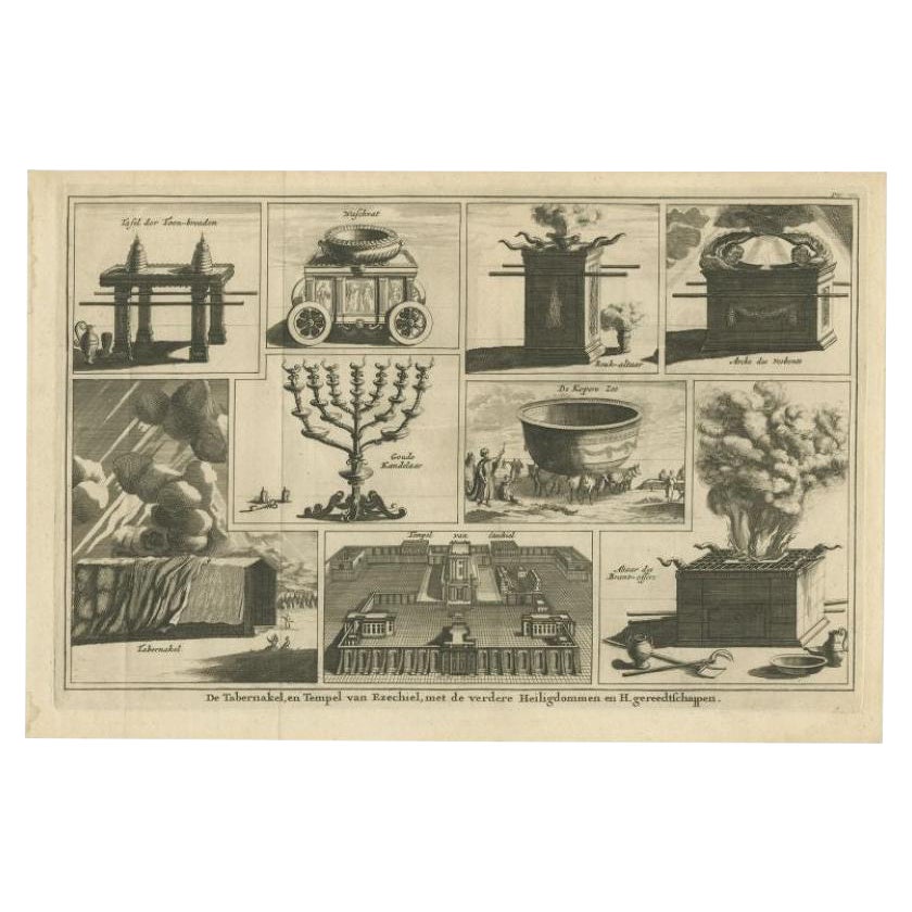 Antique Print of the Sacred Vessels Tabernacle & Temple of Ezekiel, 1717