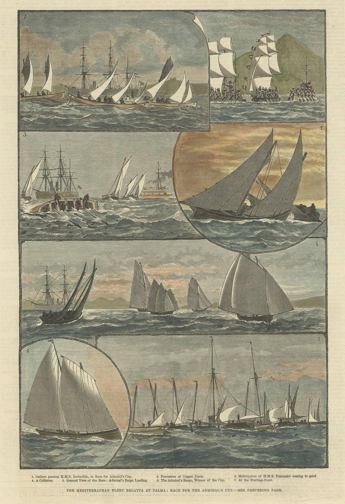 Antique Print of The Sailing Race for the Admiral's Cup at Palma, 1881