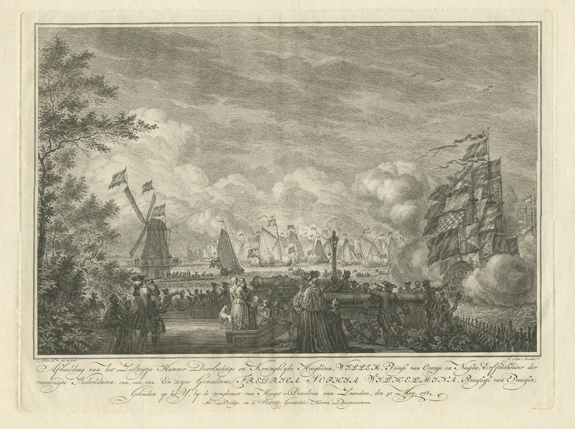 Paper Antique Print of the Sailing Tour on the IJ River , Amsterdam, 1768 For Sale