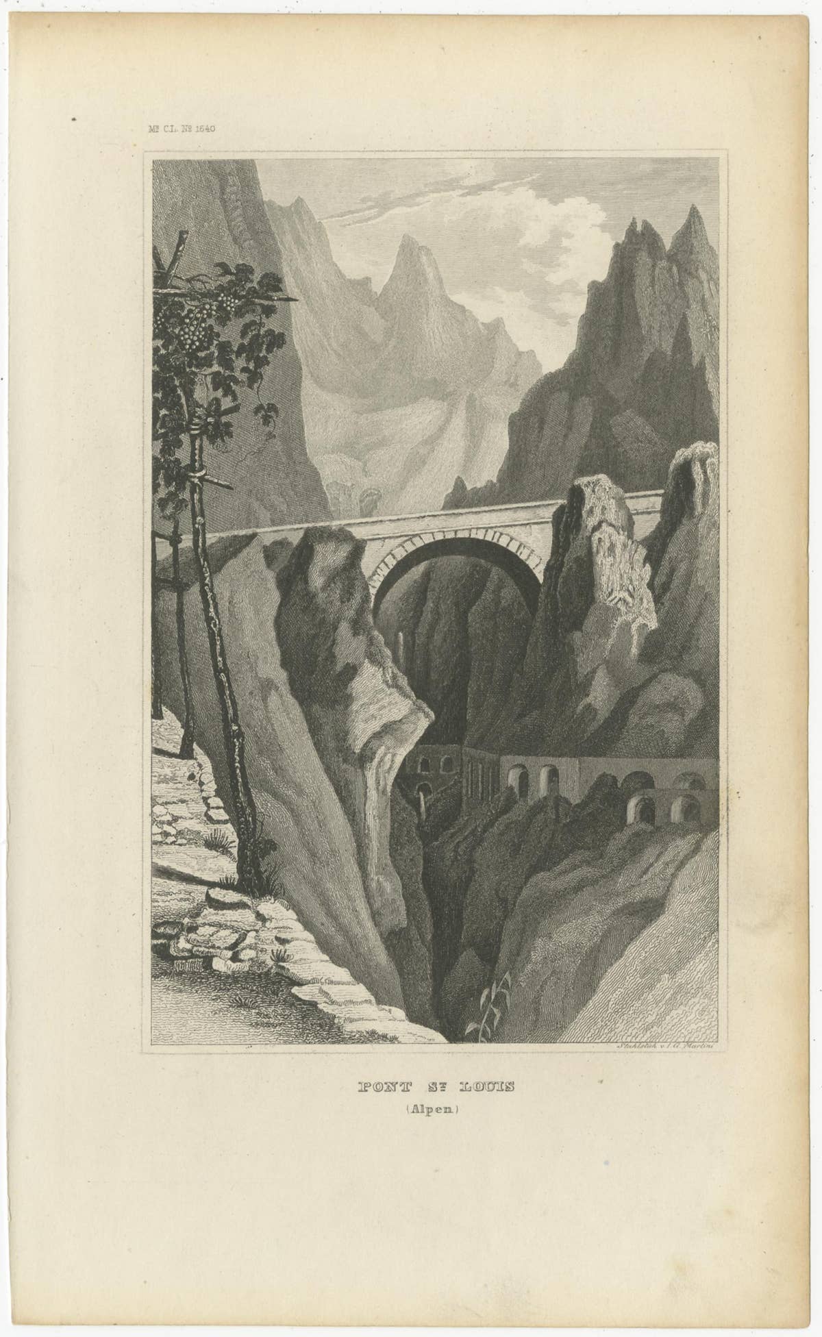 Antique Print of the Saint-Louis Bridge, Menton, Alpes-Maritimes