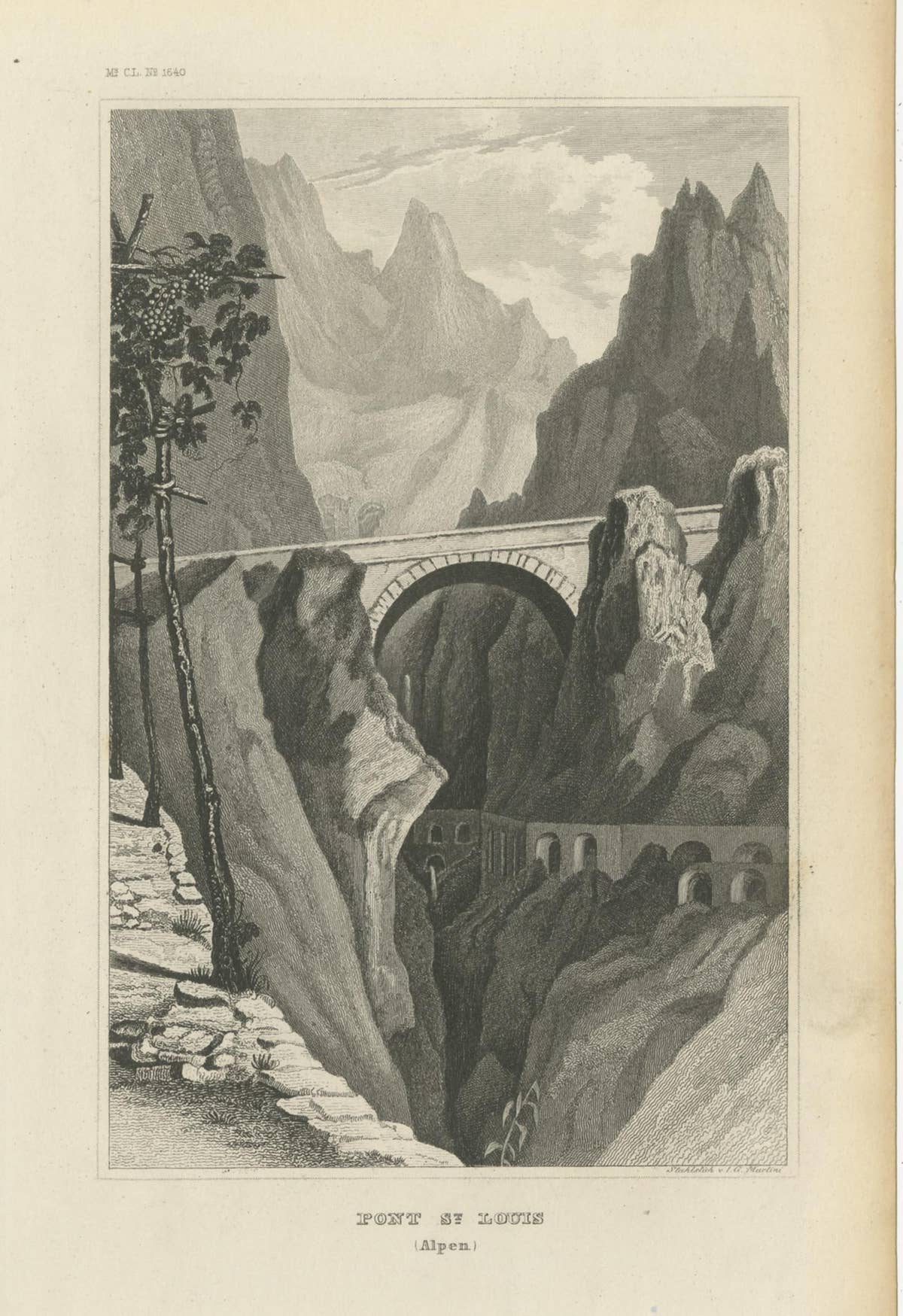 Antique Print of the Saint-Louis Bridge, Menton, Alpes-Maritimes