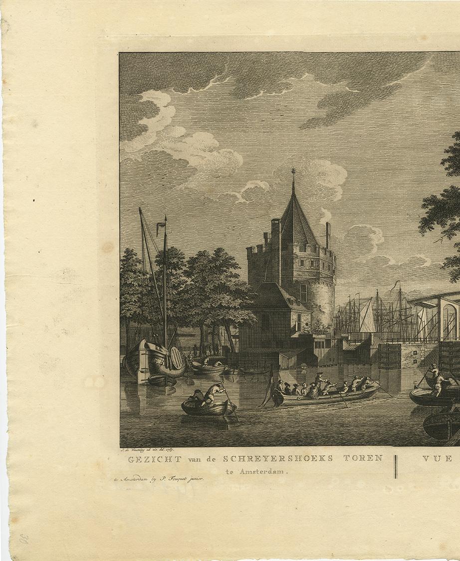 Antique Print of the 'Schreyershoeks' Tower in Amsterdam by C. Philips Jacobsz In Good Condition For Sale In Langweer, NL