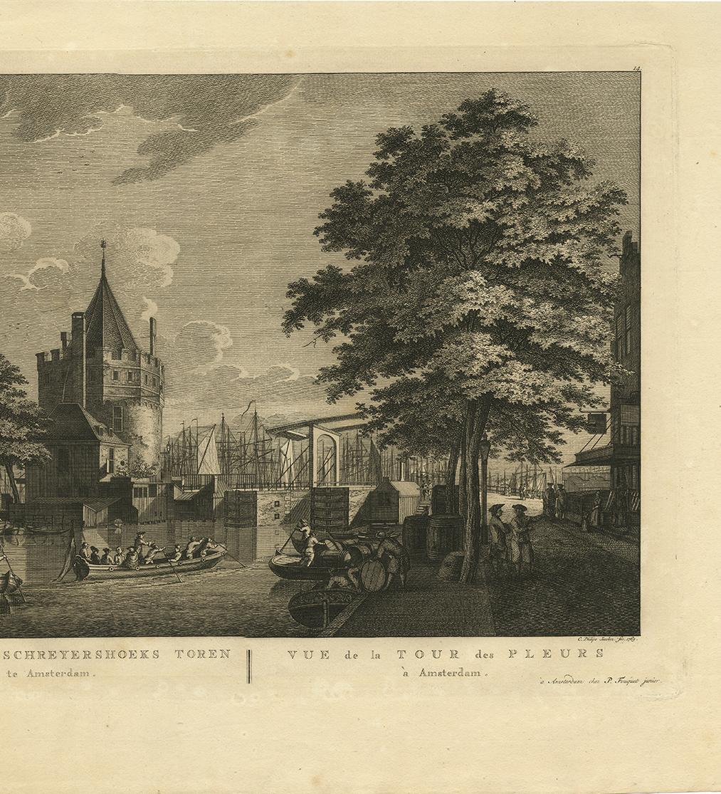 18th Century Antique Print of the 'Schreyershoeks' Tower in Amsterdam by C. Philips Jacobsz For Sale