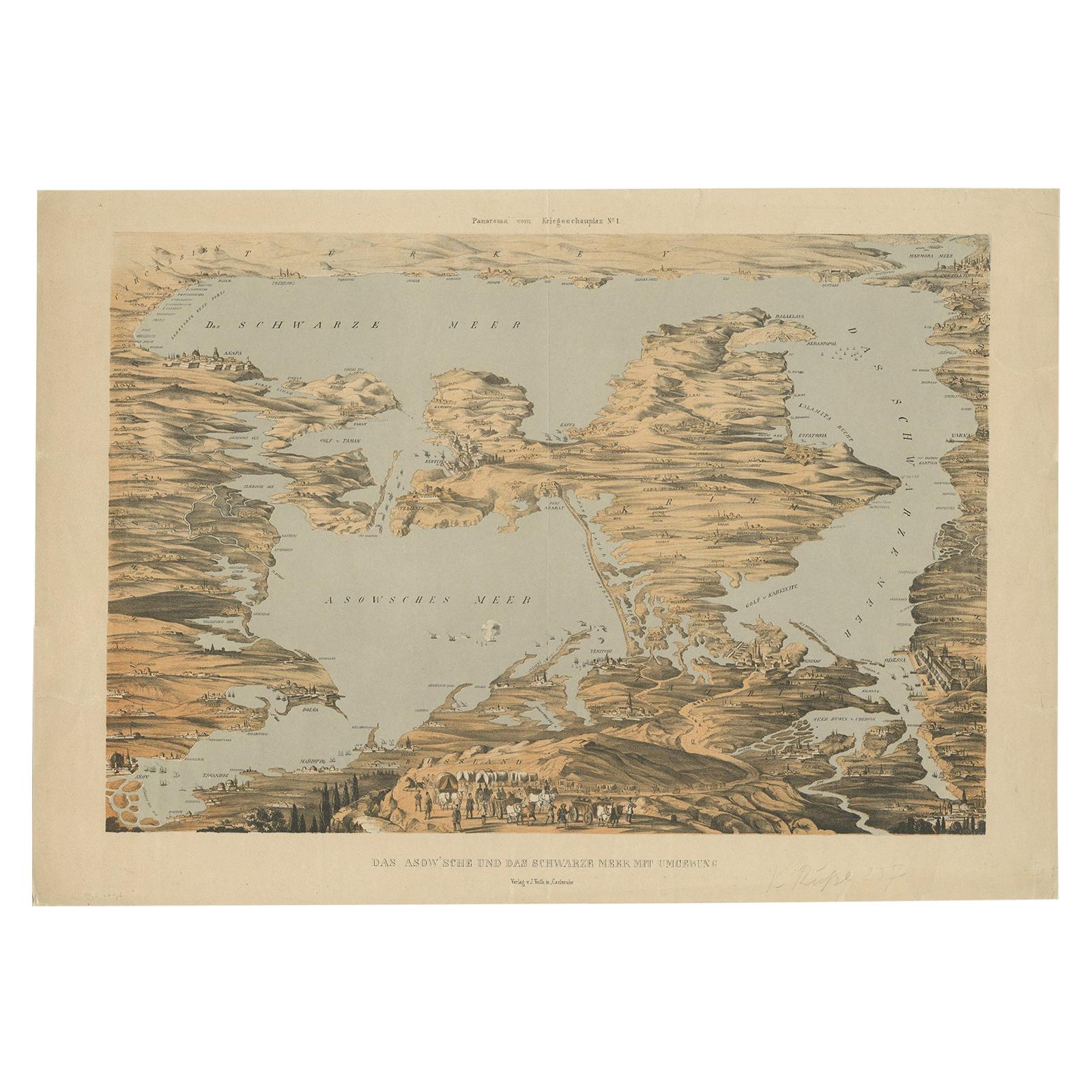 Antique Print of the Sea of Azov and the Crimean peninsula by Veith, circa 1855 For Sale