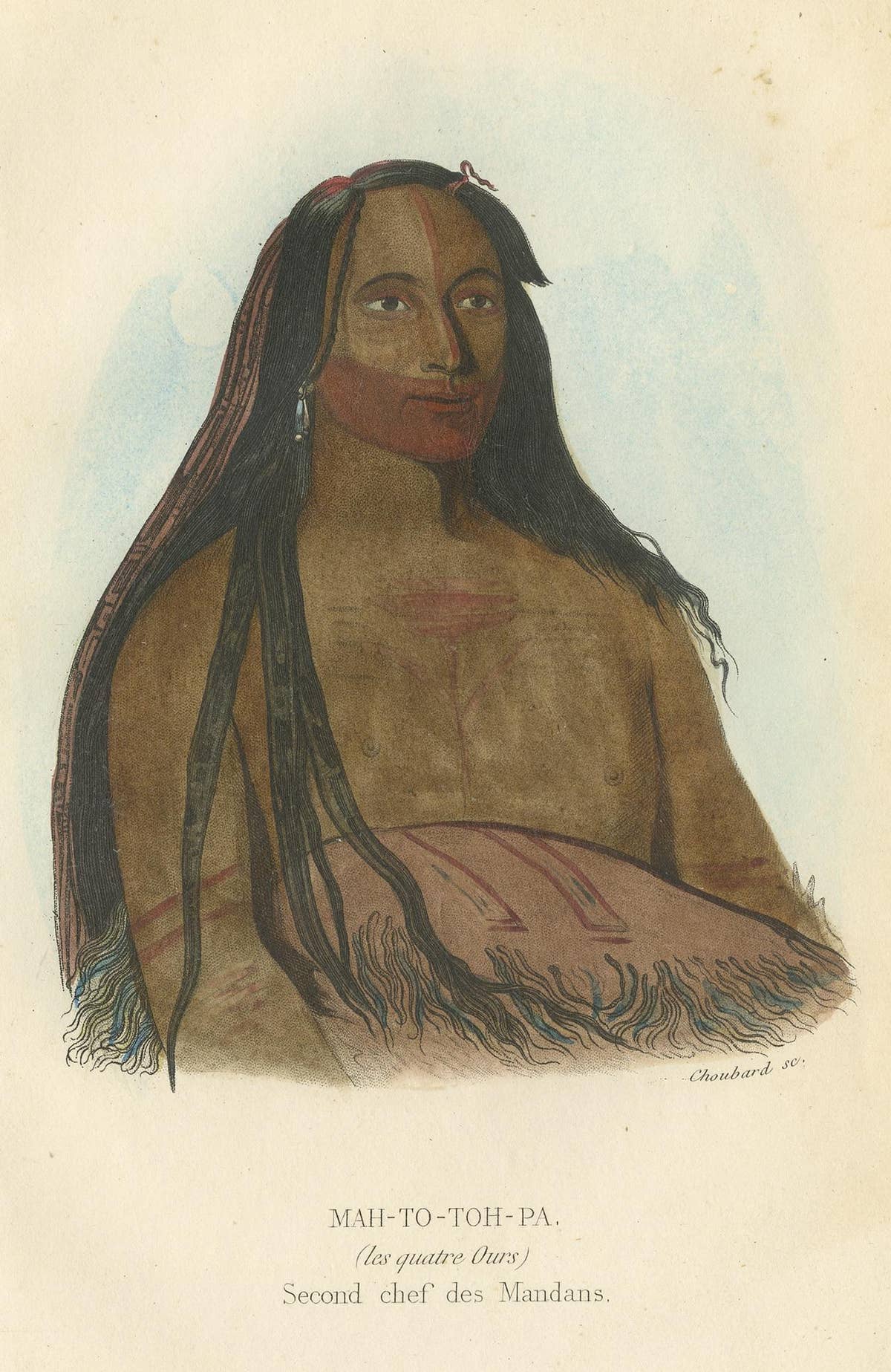 Antique Print of the Second Chief of the Mandan Tribe by Prichard, '1843'