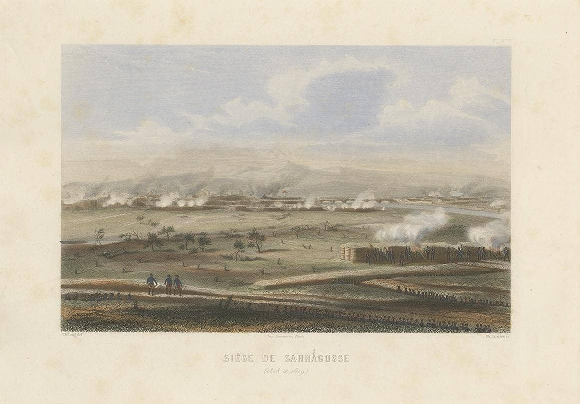 Antique Print of the Second Siege of Zaragoza, circa 1860