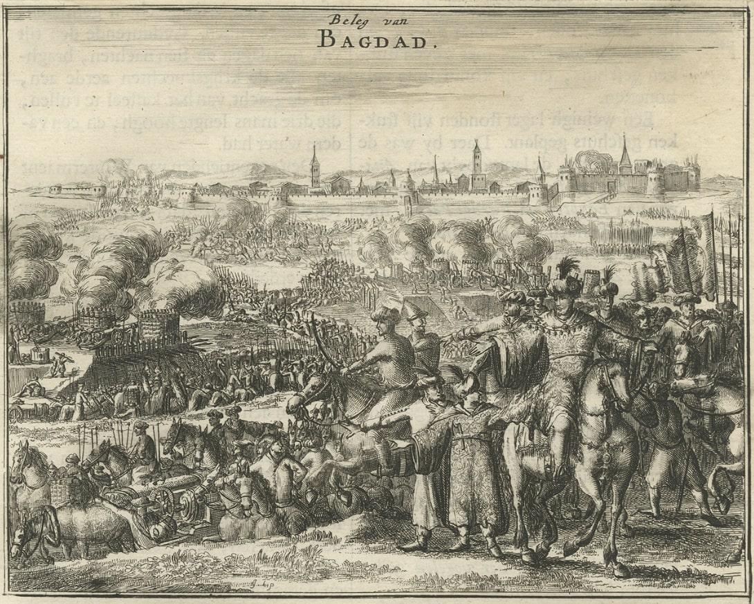 Antique Print of The Siege of Baghdad, Irag, 1680 In Good Condition For Sale In Langweer, NL