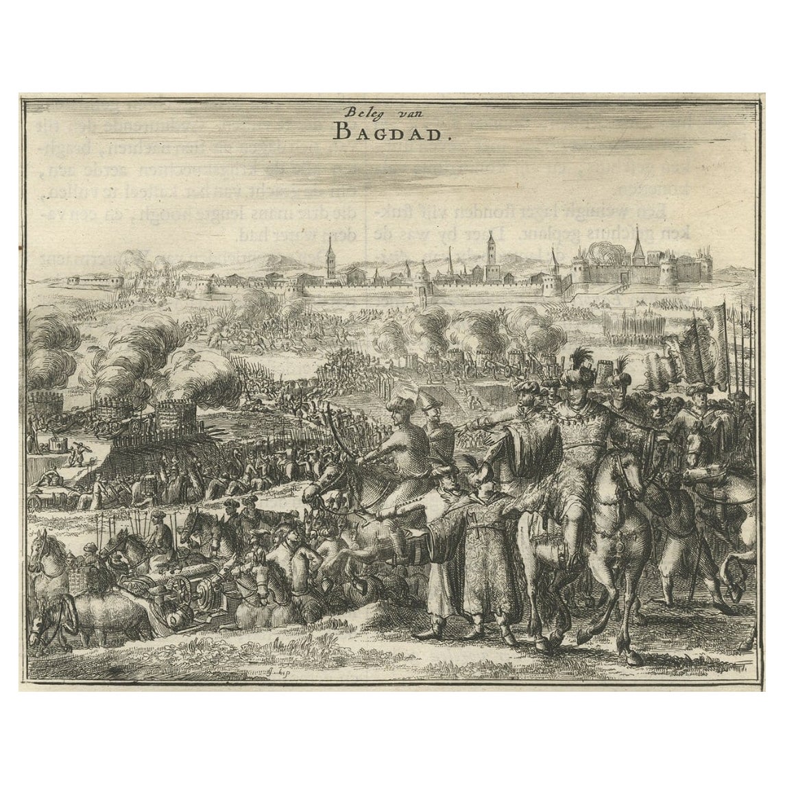 Impression ancienne de la Siege de Bagdad, Irag, 1680 en vente