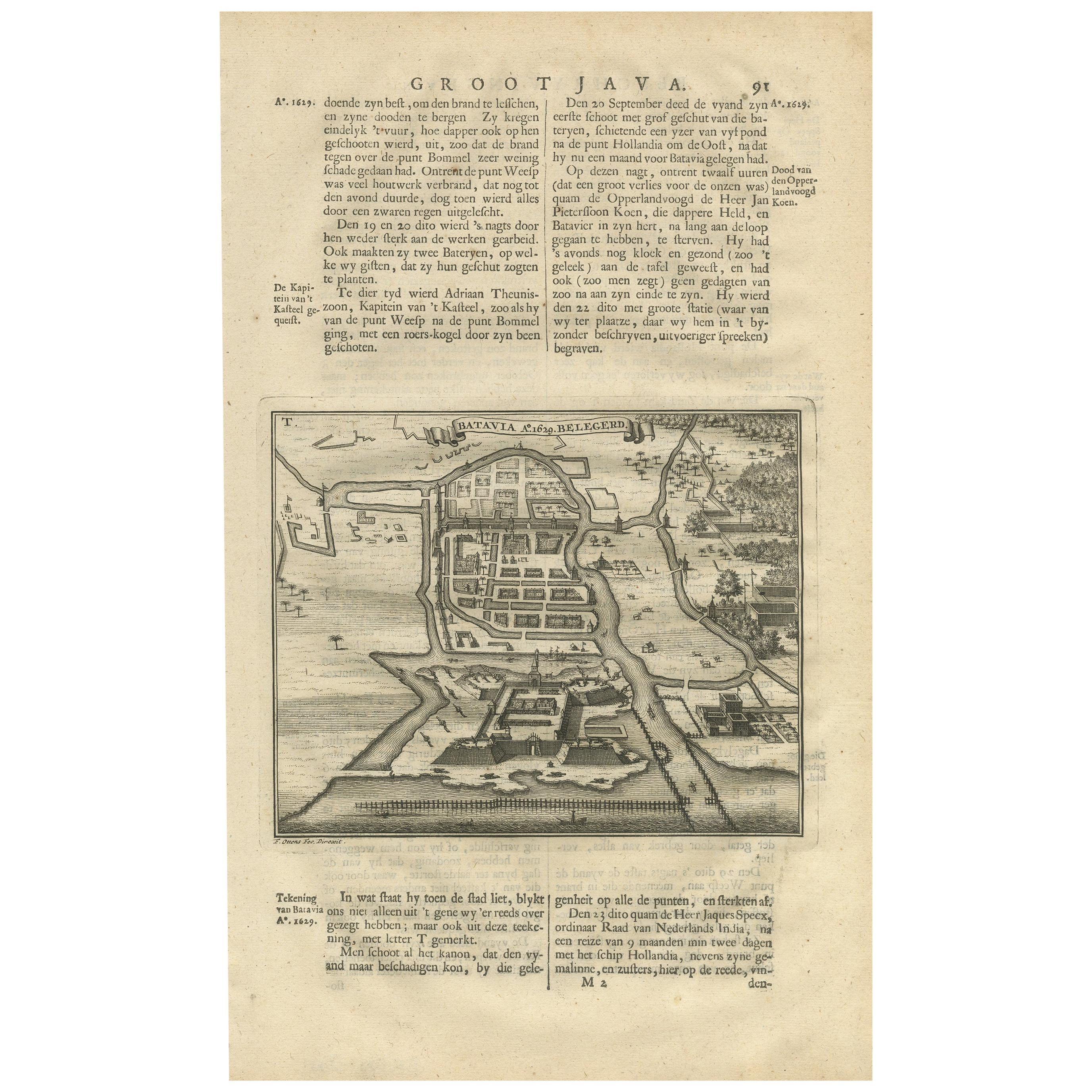 Antique Print of the Siege of Batavia by Valentijn, '1726' For Sale