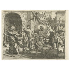 Antiker Druck des Sieges des Kaliberschliffs „Kozhikode“ in Kerala, Indien, 1672