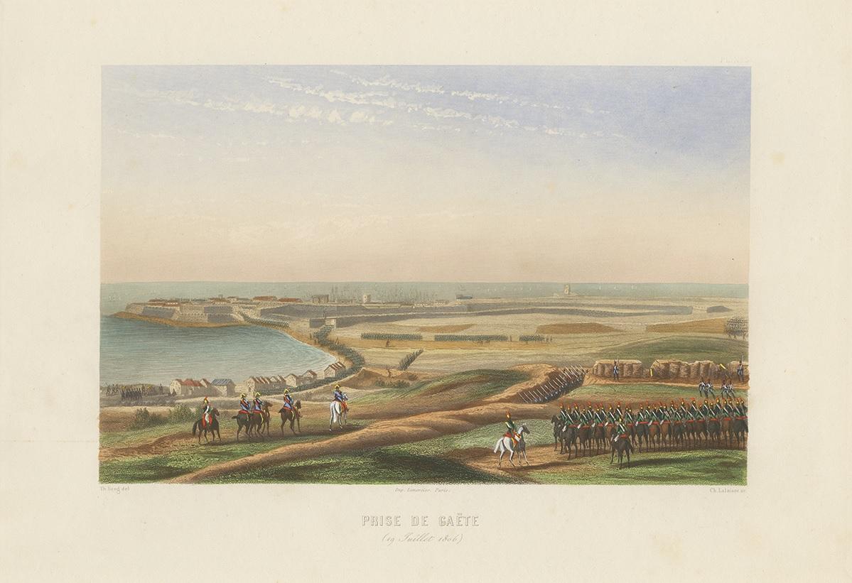 Impression ancienne de la Siege de Gaeta (vers 1860) Bon état - En vente à Langweer, NL