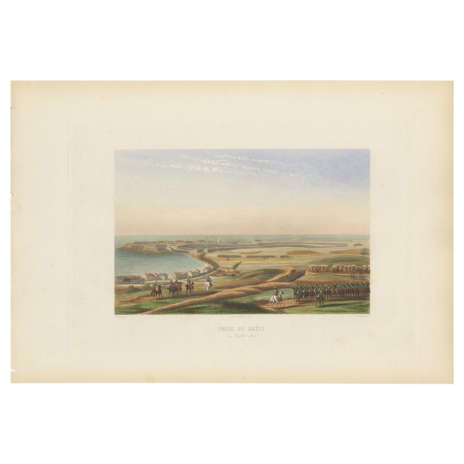 Impression ancienne de la Siege de Gaeta (vers 1860) en vente